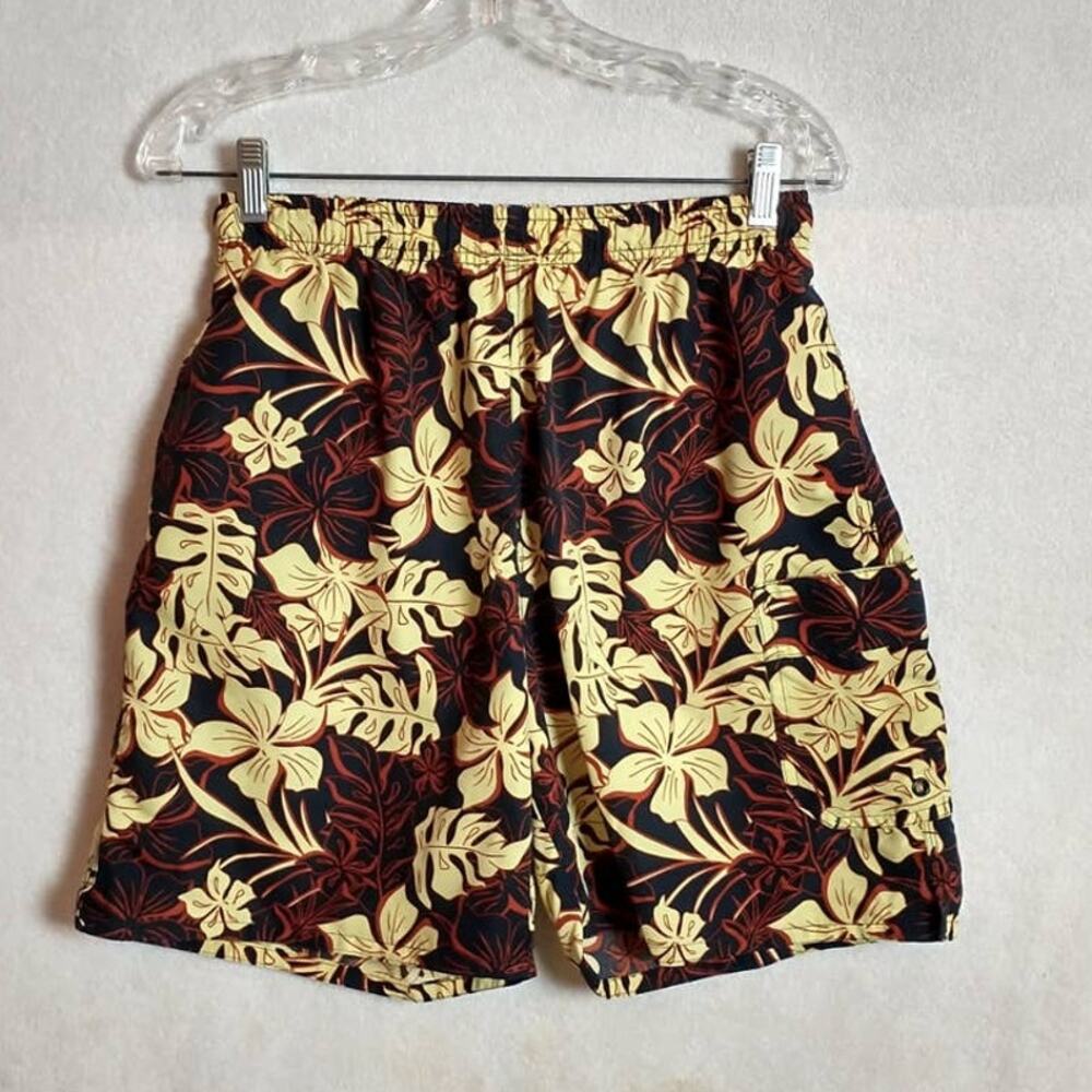 Panama Jack Mens Medium Swim Shorts Trunks Black Yellow Floral Tropical Lined M